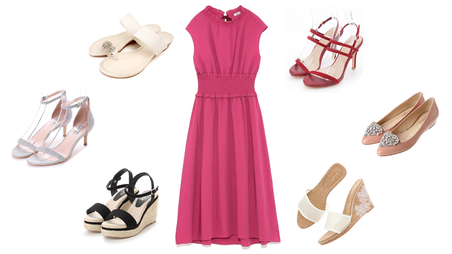 夏のピンクワンピースに似合う靴 スタイルアップする色 デザイン 旅行 オフィス デートに何を着る Charmey
